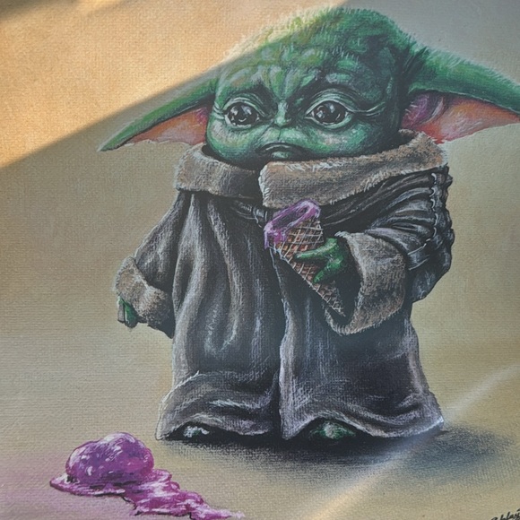 Grogu Baby Yoda Ice Cream Cone Star Wars Art Print Mandalorian Artwork 8x10 - Picture 2 of 3